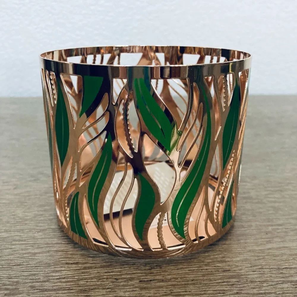 Gold Metallic Green Botanical Leaves Candle Holder Sleeve